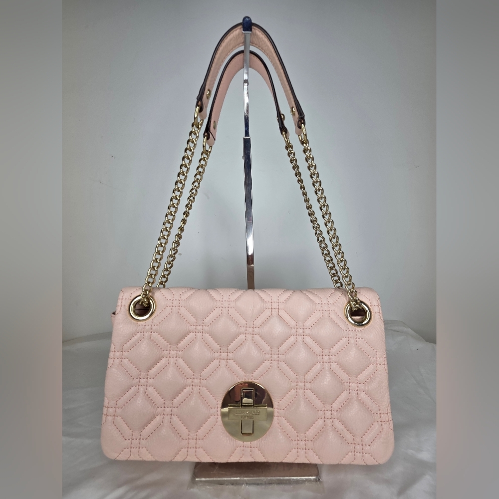 Kate Spade Pale Pink Leather Quilted Shoulder Bag With Chain Strap